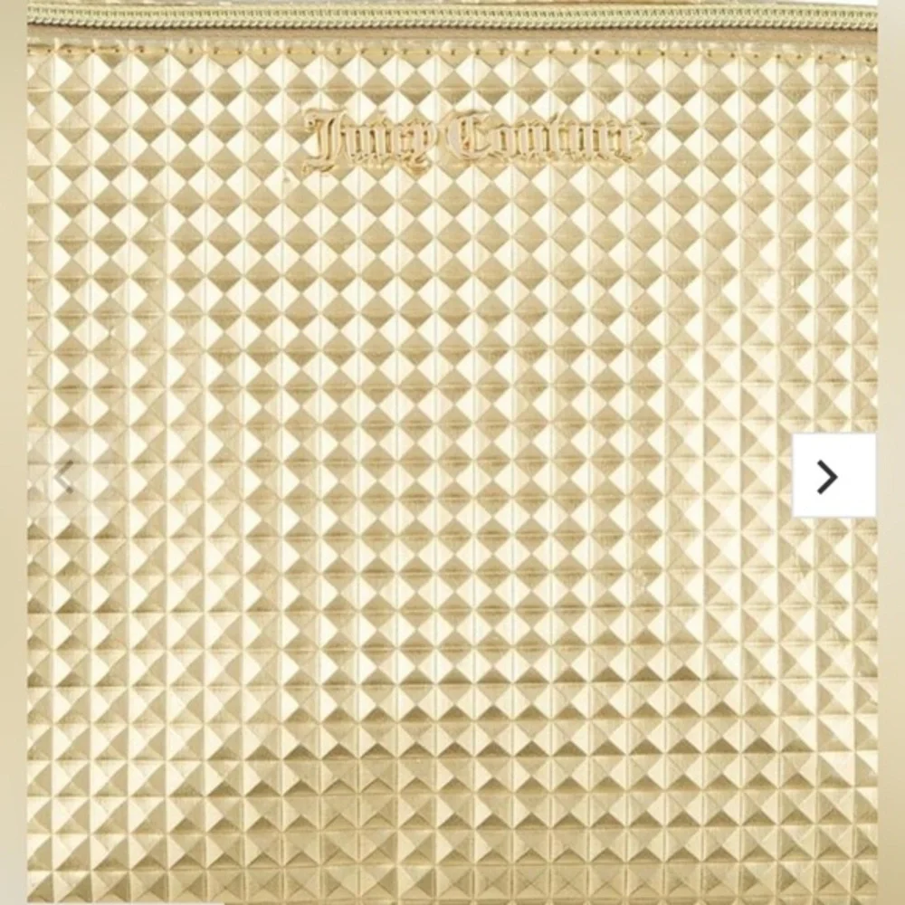 Juicy Couture‎ gold metallic hexagon textured Cosmetic makeup travel bag pouch